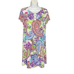 Ivy Road Womens Sz Medium Paisley Print Textured Pullover Stretch Gold Detail ☀️